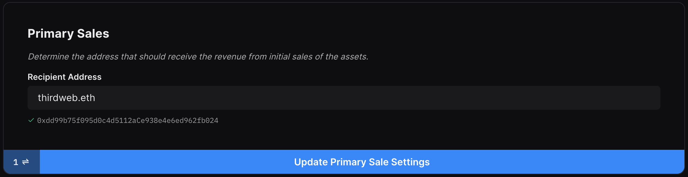 Screenshot of primary sales